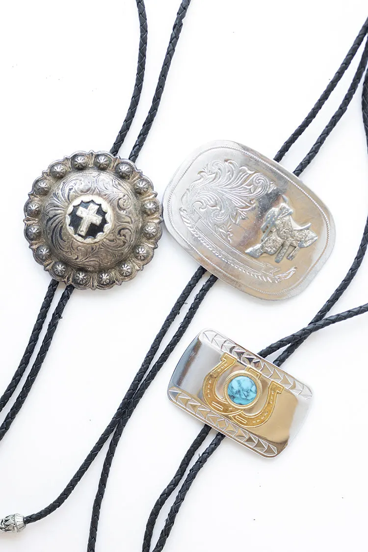 Scalloped Cross Medallion Bolo Tie
