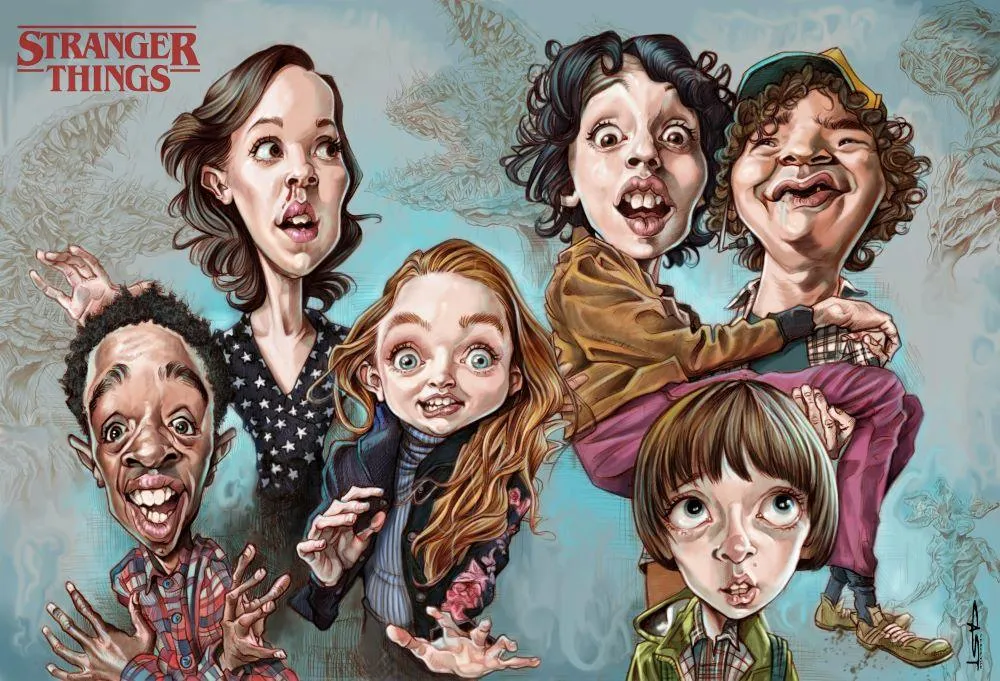 Sebastian Cast - STRANGER THINGS - Film and TV Caricatures - Art Print