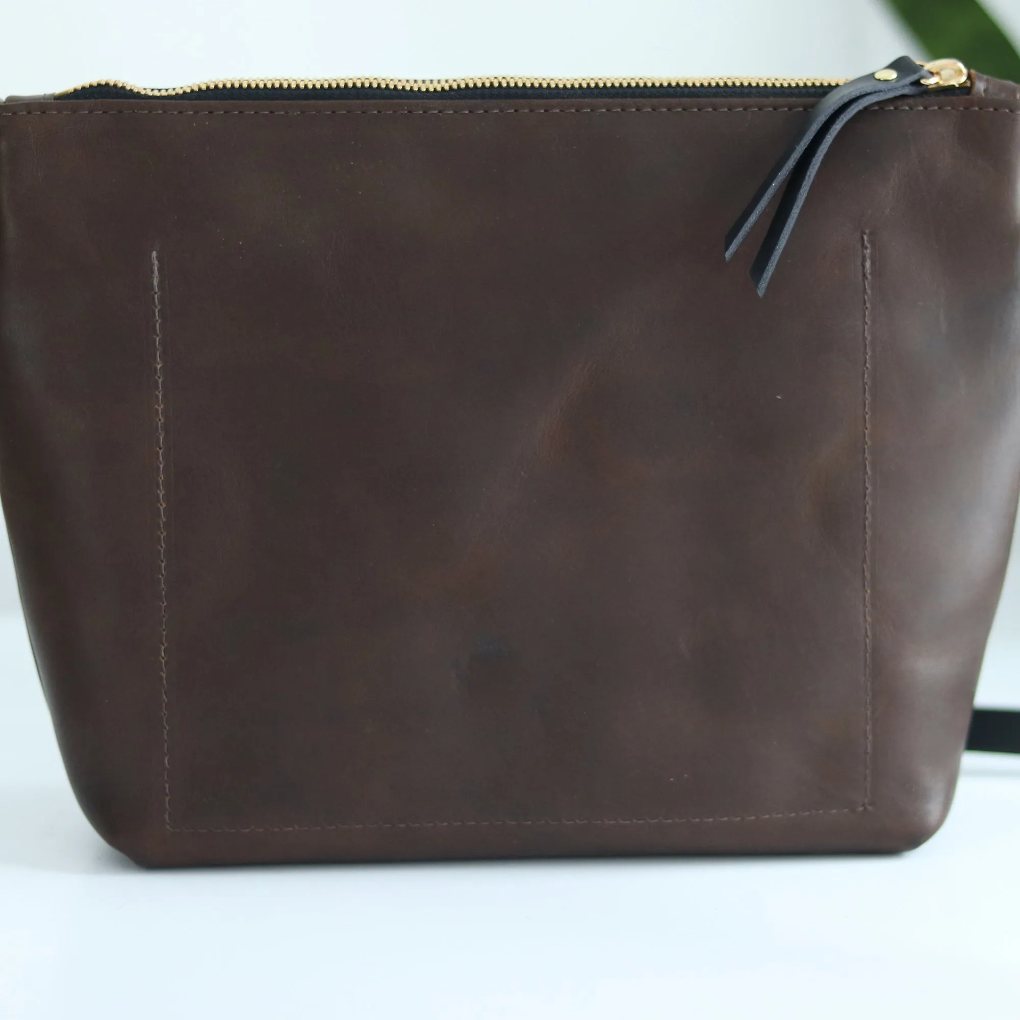 Seconds Sale - Leather Crossbody Bag with Monogram - Olive