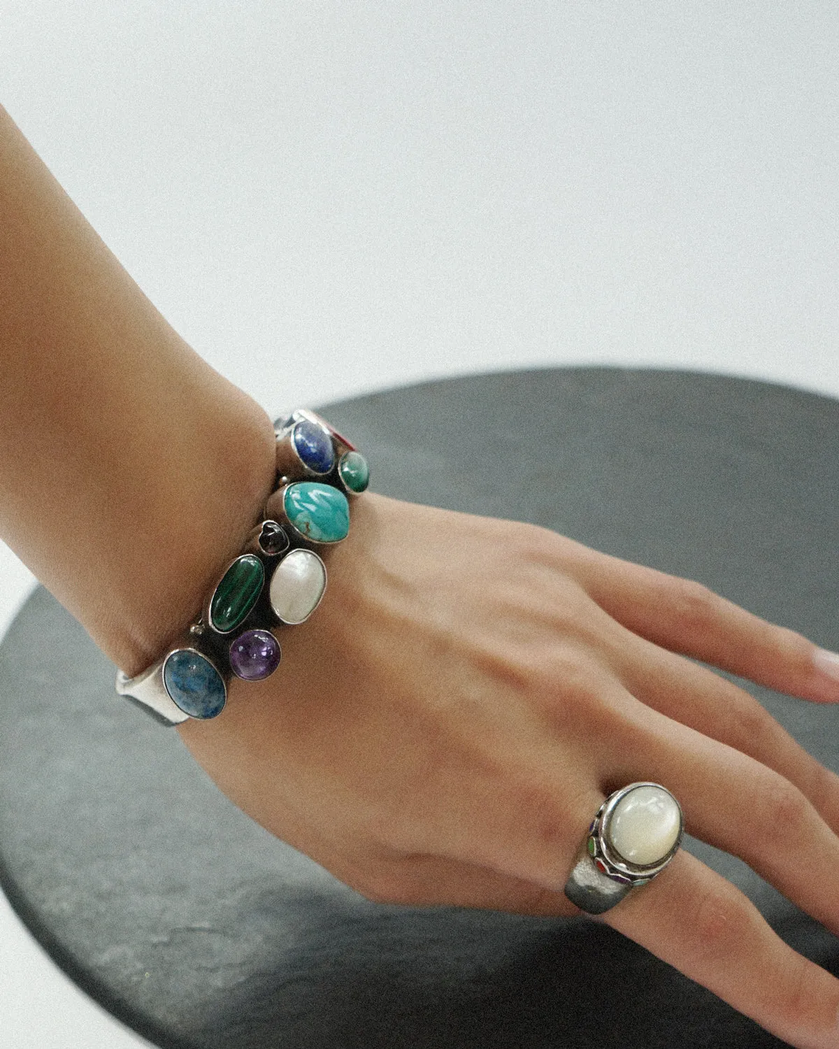Silver Bracelet w/ Natural Stones