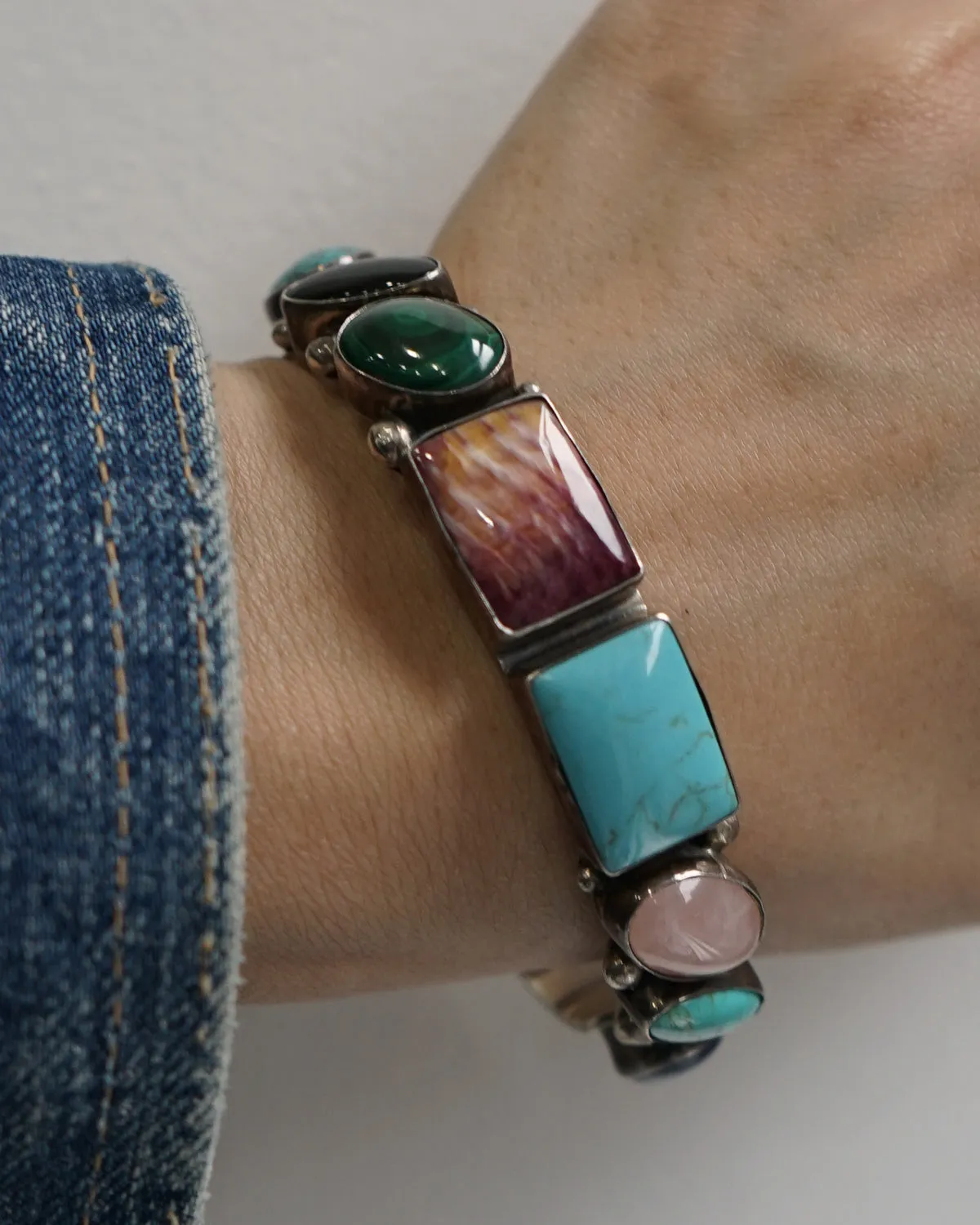 Silver Cuff Bracelet w/ Multi Stones
