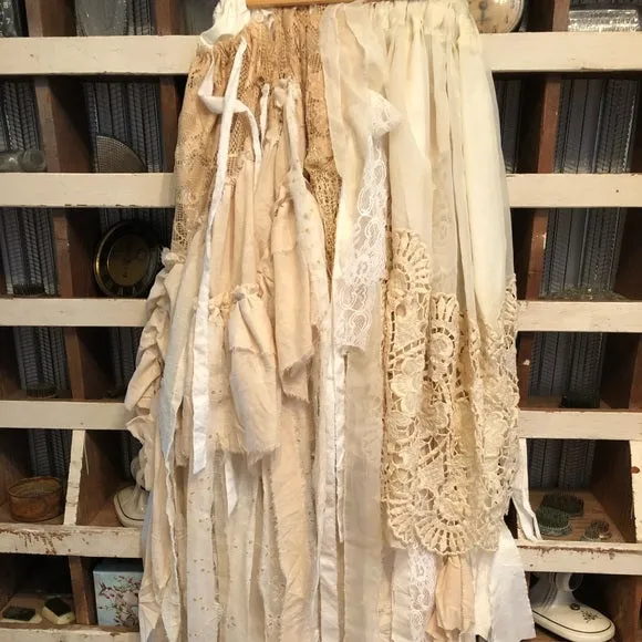 Skirt -Vintage Fabric, Lace, Trim and Doilies - One-of-a-kind