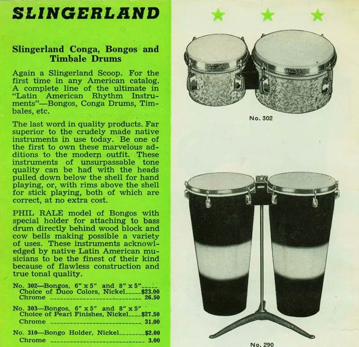 Slingerland Radio King Bongos 1940s in White Pearl
