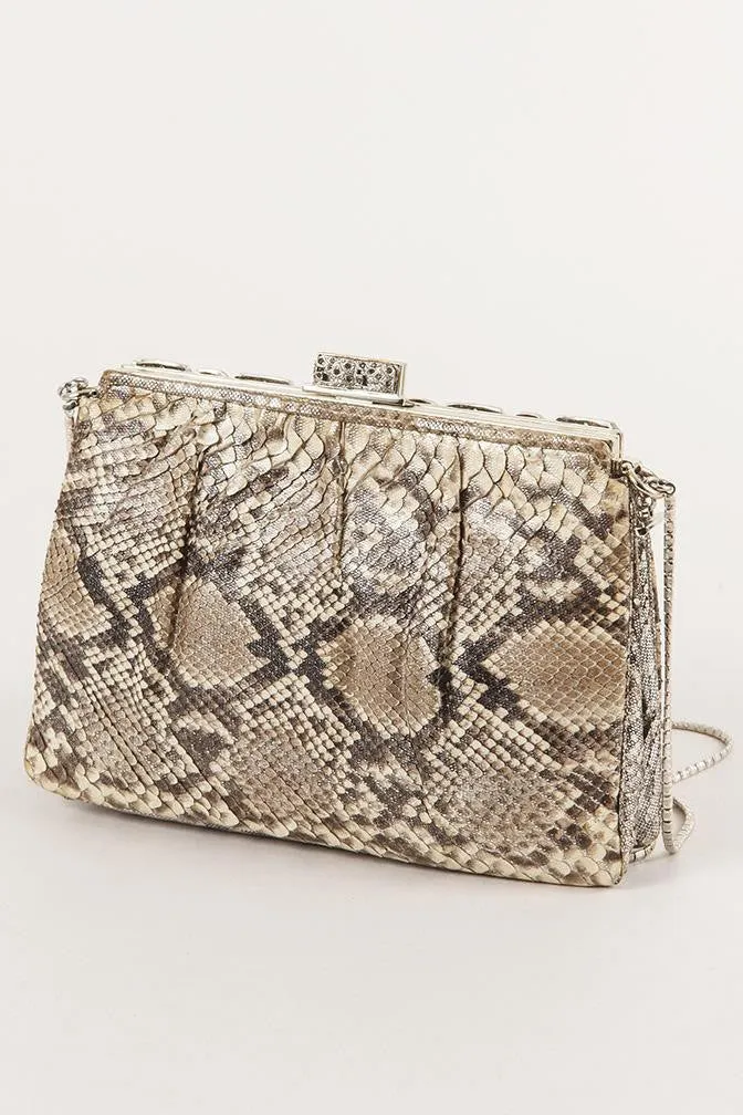 Snakeskin Rhinestone Kisslock Crossbody Bag