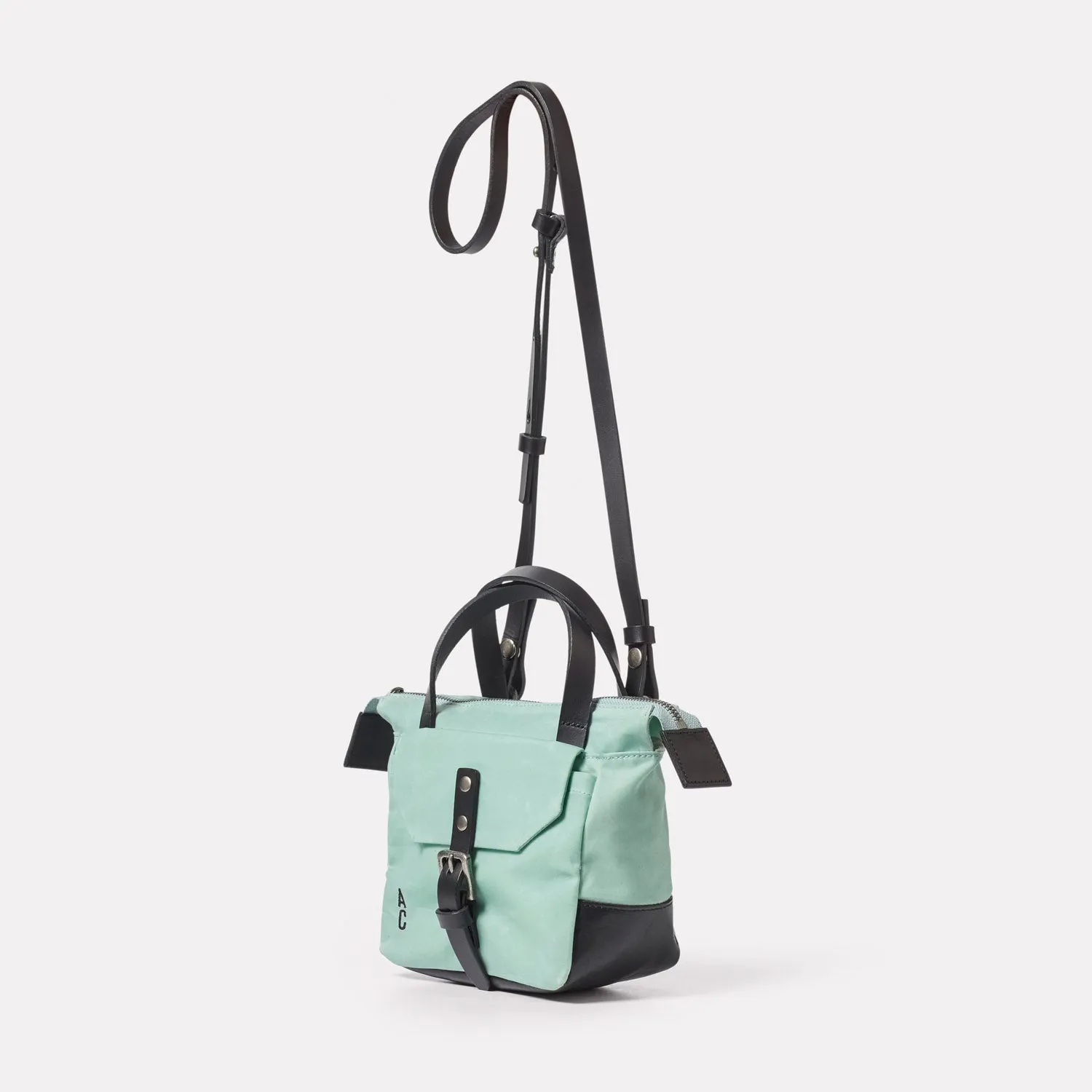 Squat Waxed Cotton Crossbody Mini Bag in Aqua