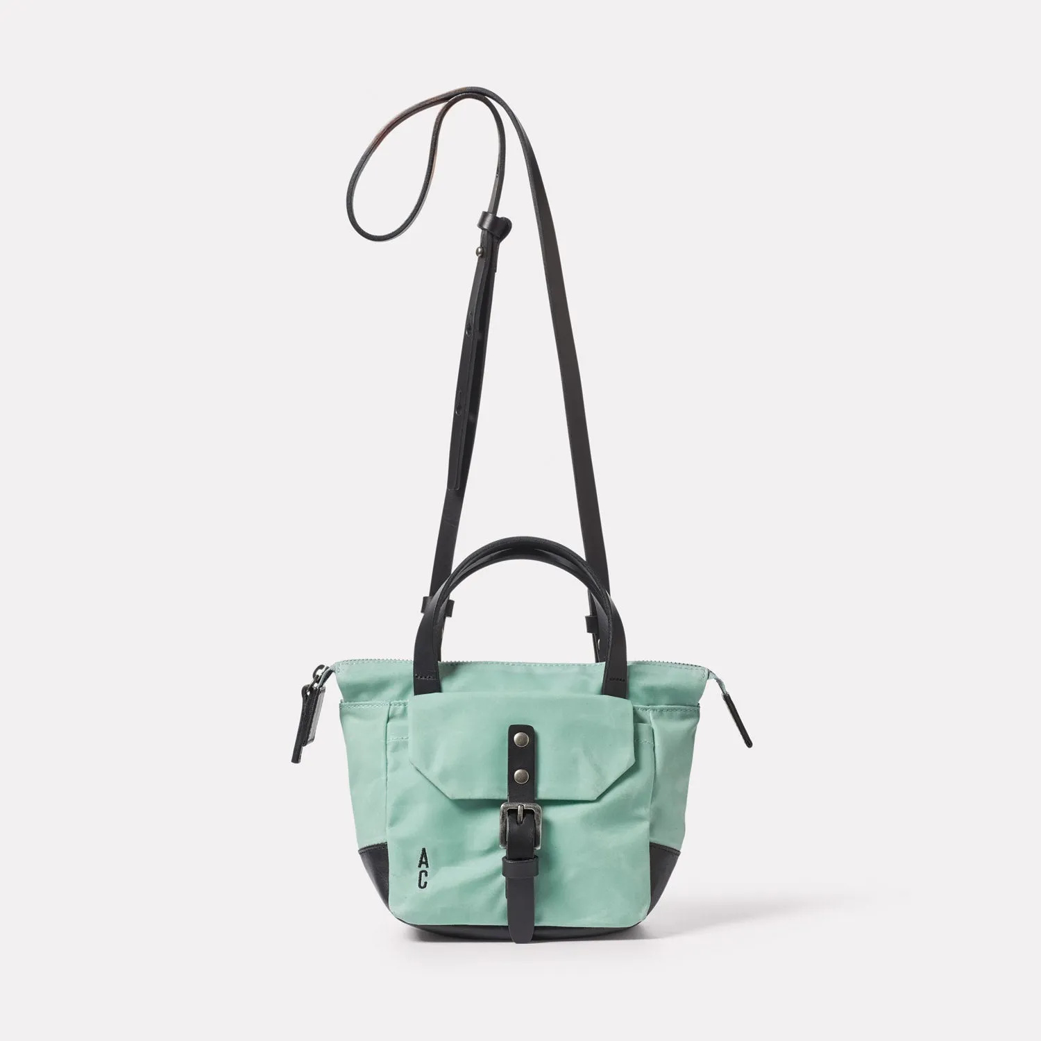 Squat Waxed Cotton Crossbody Mini Bag in Aqua
