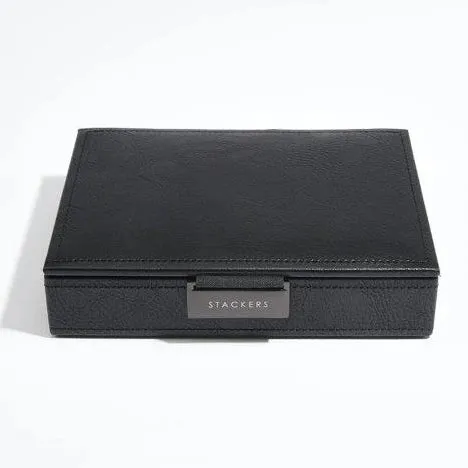 Stackers Black Leather Lidded Mini Cufflink Box 75423 Vegan Leather