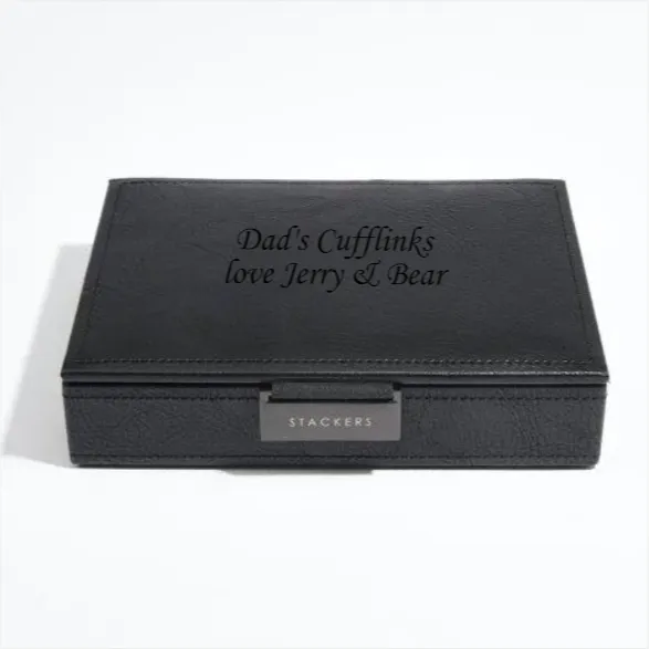 Stackers Black Leather Lidded Mini Cufflink Box 75423 Vegan Leather