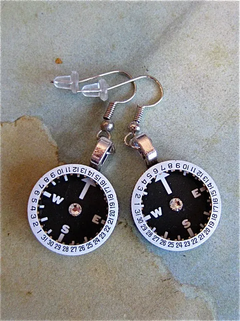 Steampunk earrings - Finding time - Made with real Pocket watch parts and vintage compass parts