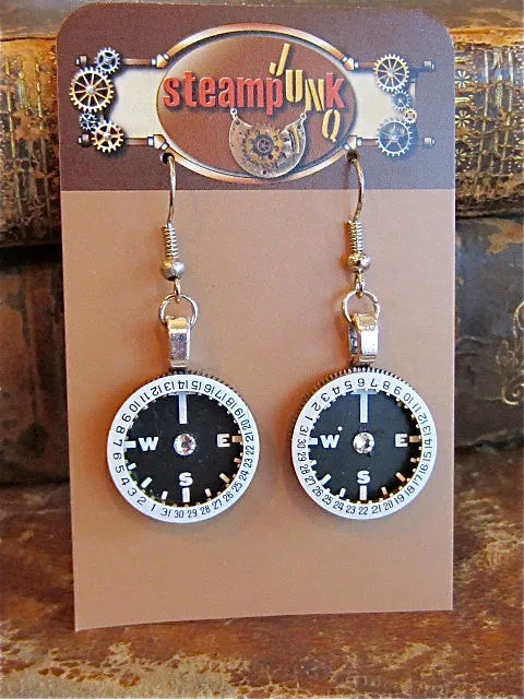 Steampunk earrings - Finding time - Made with real Pocket watch parts and vintage compass parts