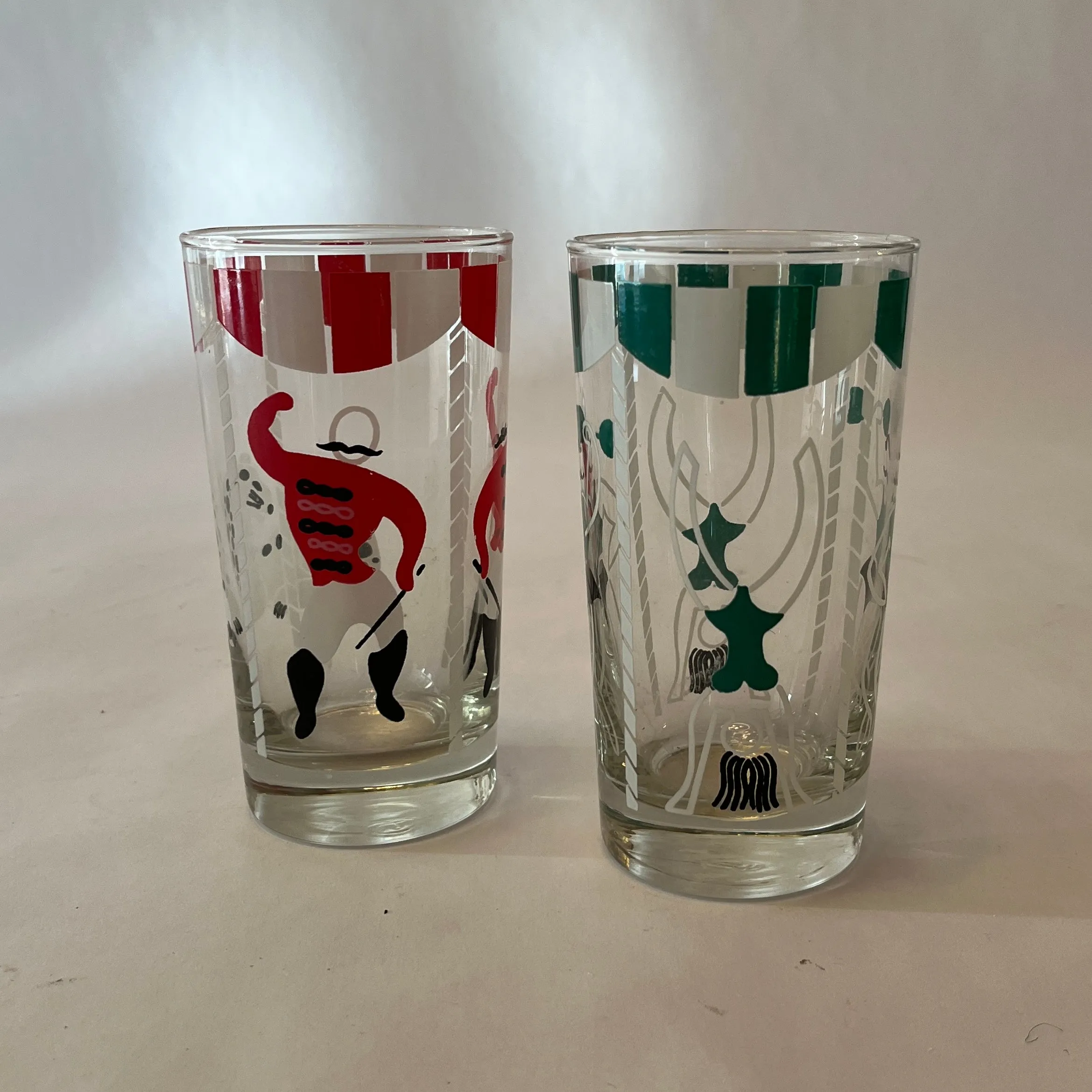 Tall Circus-Themed Vintage Glasses, Set of 6