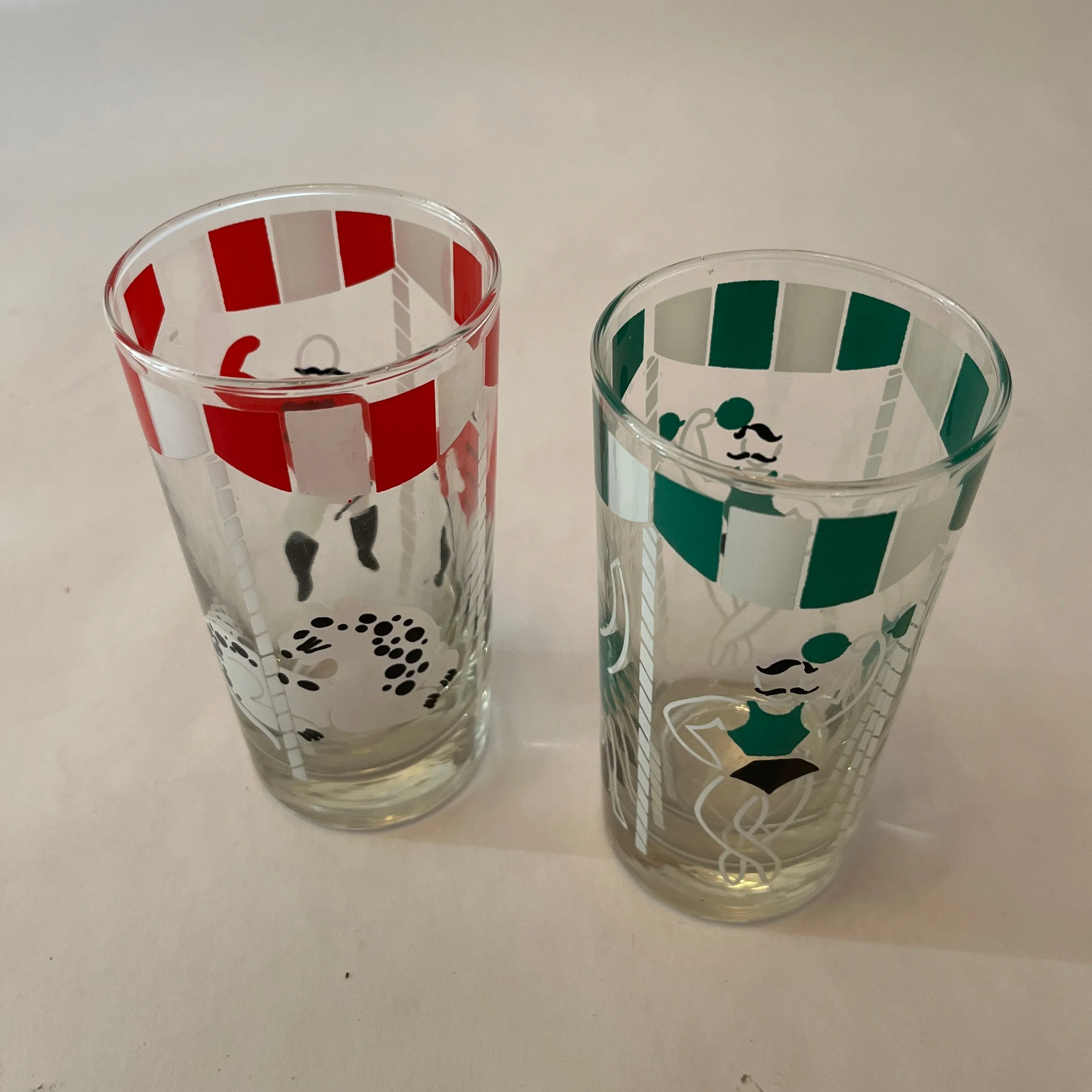 Tall Circus-Themed Vintage Glasses, Set of 6