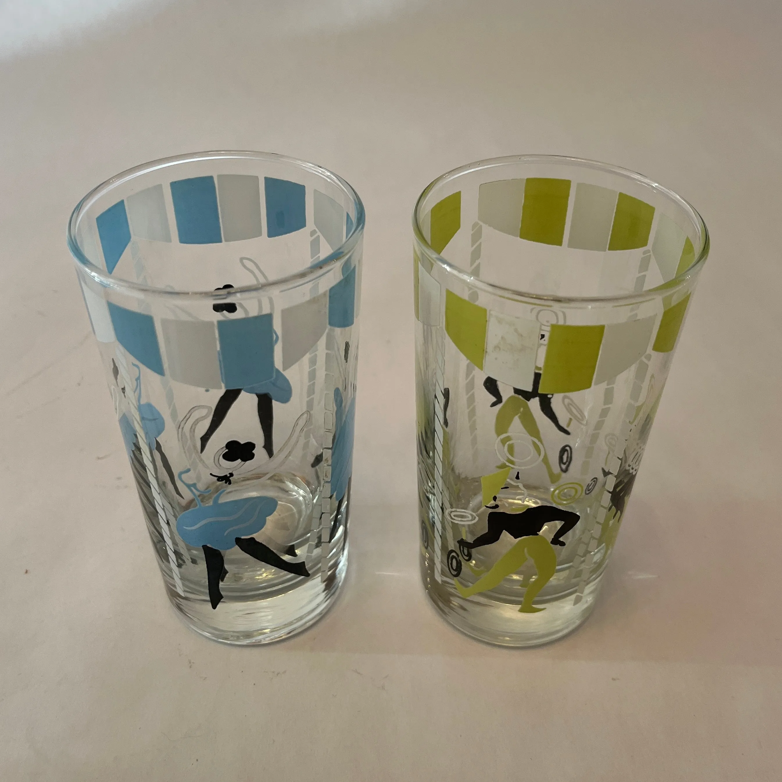 Tall Circus-Themed Vintage Glasses, Set of 6