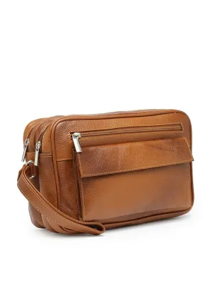 Teakwood  Genuine Leather Toiletry Bag (Tan) - Clearance sale