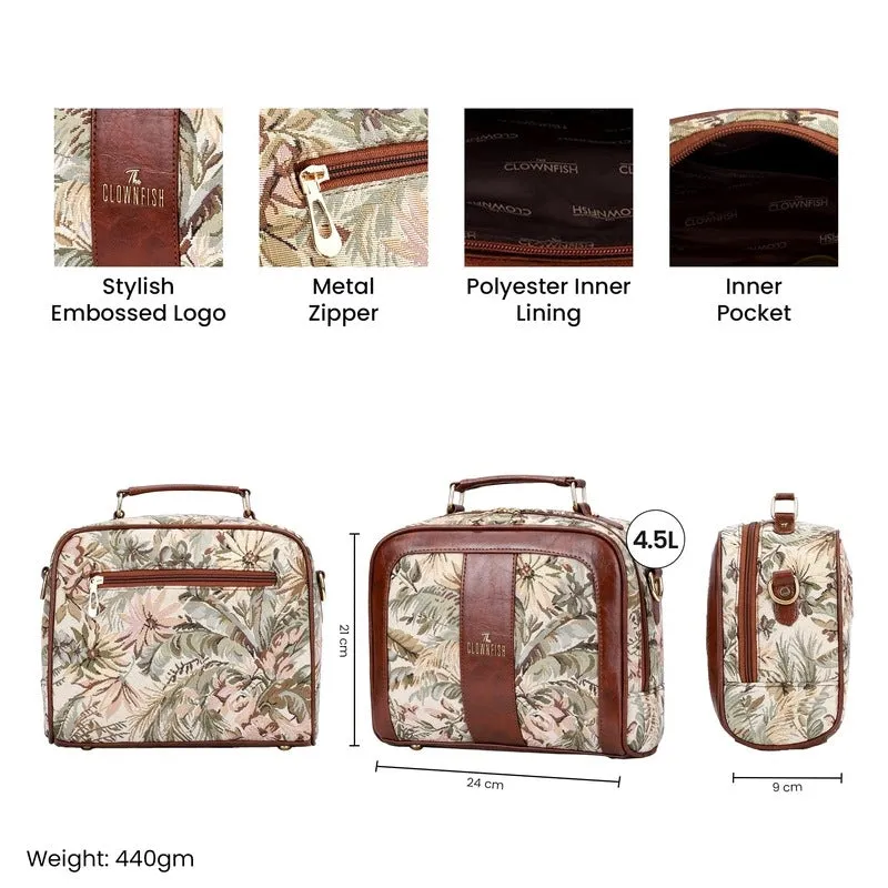 The Clownfish Elsie Series Tapestry Crossbody Sling Bag for Women Ladies Handbag Single Shoulder Bag with Shoulder Belt (Beige)