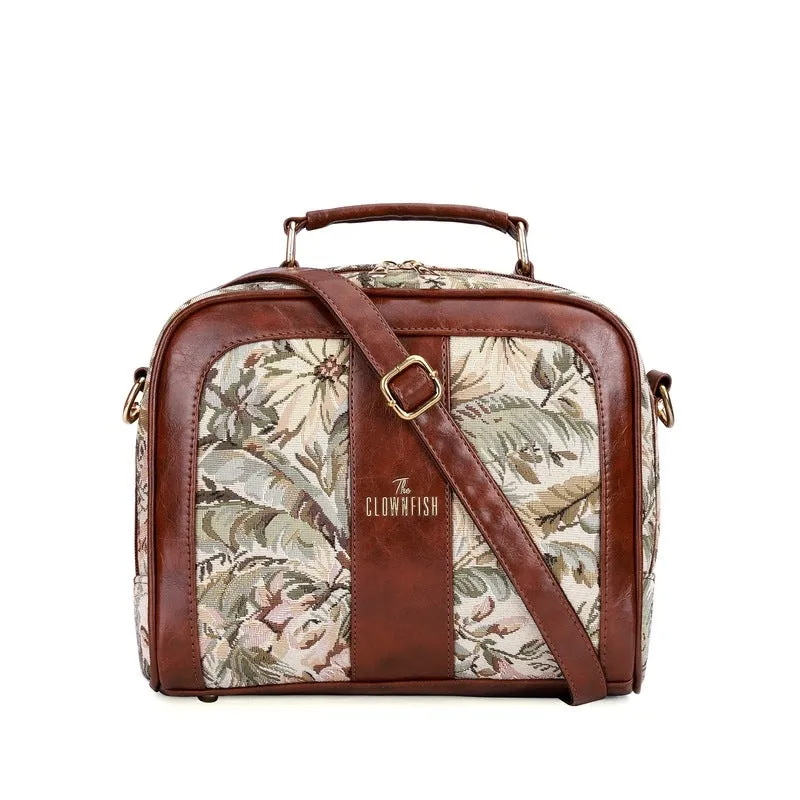 The Clownfish Elsie Series Tapestry Crossbody Sling Bag for Women Ladies Handbag Single Shoulder Bag with Shoulder Belt (Beige)