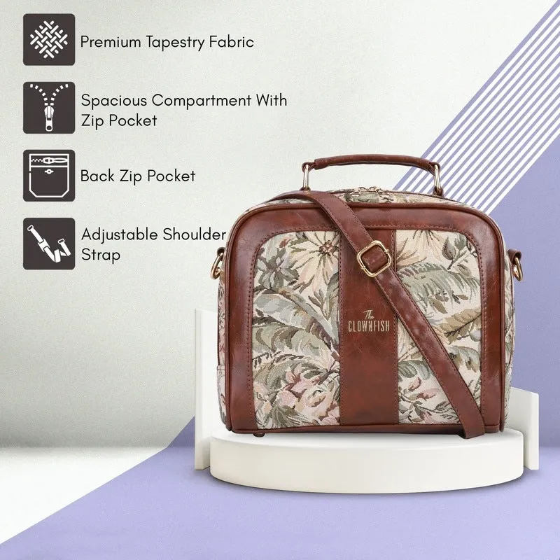 The Clownfish Elsie Series Tapestry Crossbody Sling Bag for Women Ladies Handbag Single Shoulder Bag with Shoulder Belt (Beige)