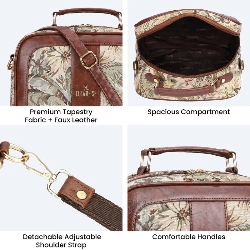 The Clownfish Elsie Series Tapestry Crossbody Sling Bag for Women Ladies Handbag Single Shoulder Bag with Shoulder Belt (Beige)