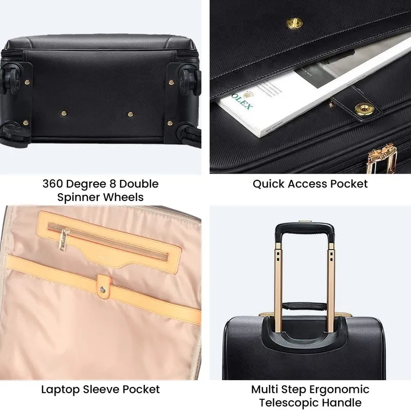 THE CLOWNFISH Luxury 22 Inch Unisex Synthetic Softsided Spinner Travel Suitcase Business Luggage Briefcase And Laptop Roller Case - 801(Black)