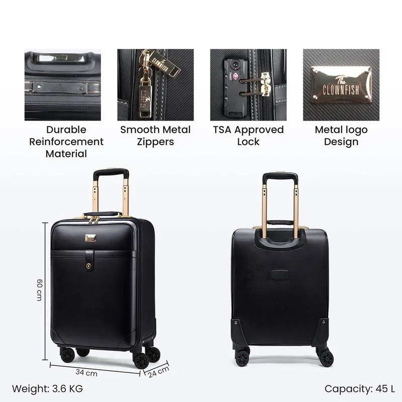THE CLOWNFISH Luxury 22 Inch Unisex Synthetic Softsided Spinner Travel Suitcase Business Luggage Briefcase And Laptop Roller Case - 801(Black)