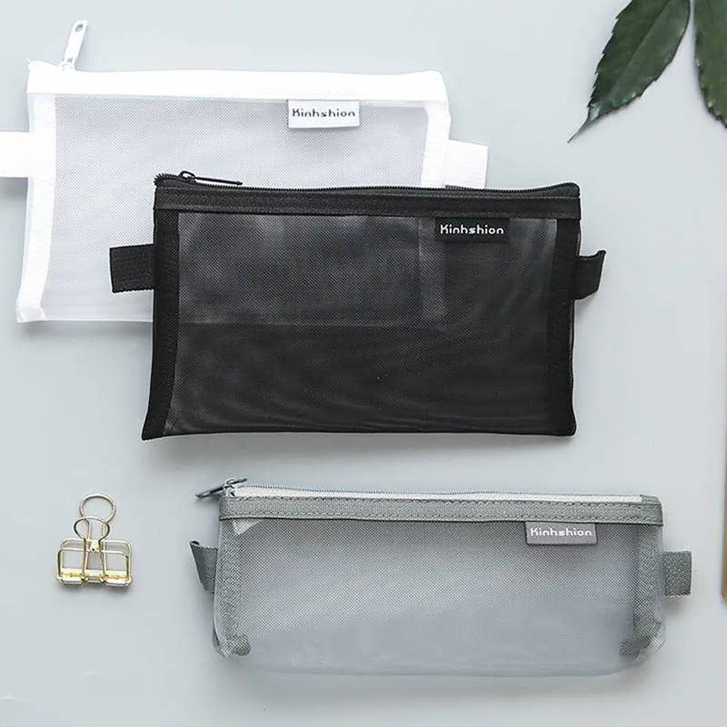 Transparent Mesh Zipper Pencil Case