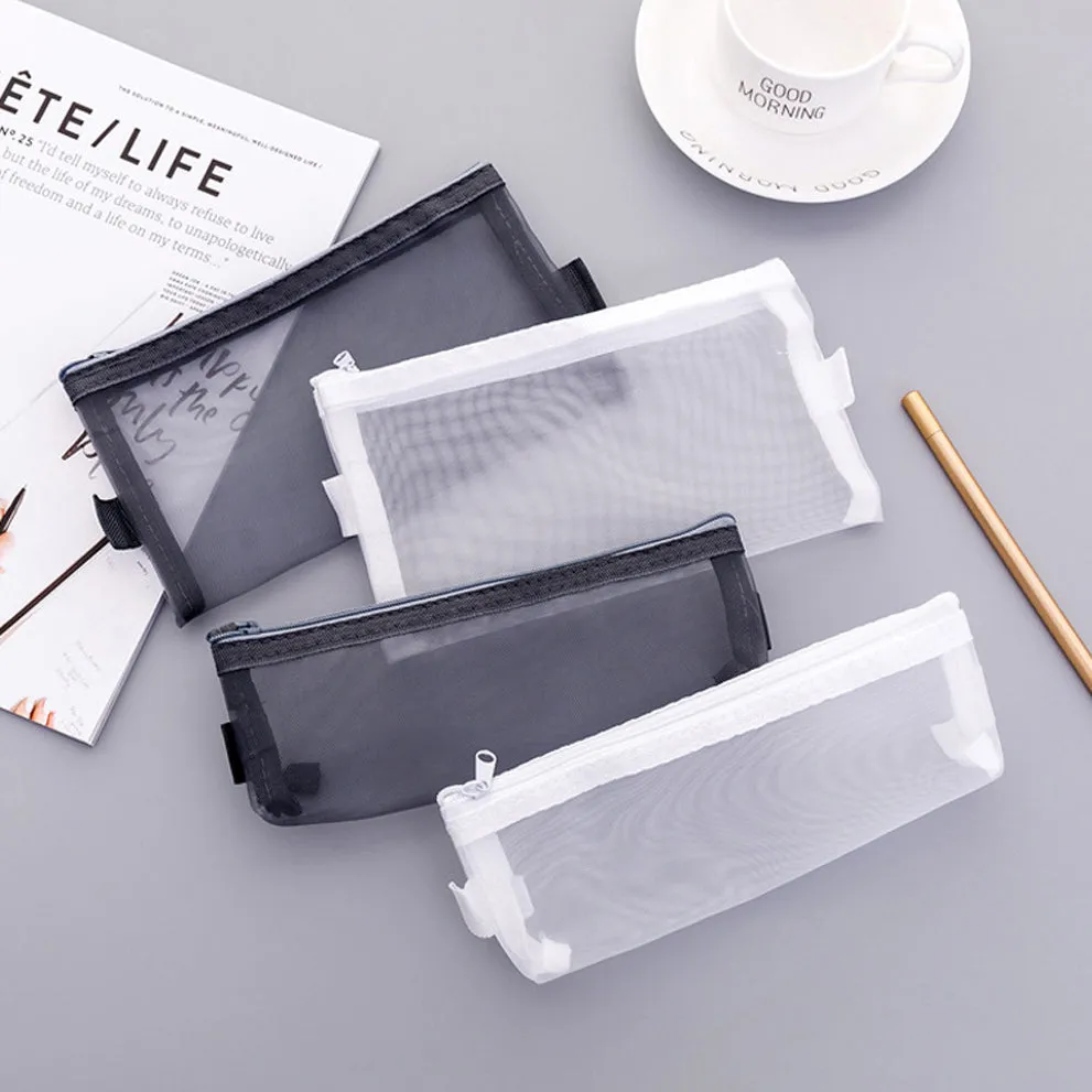 Transparent Mesh Zipper Pencil Case