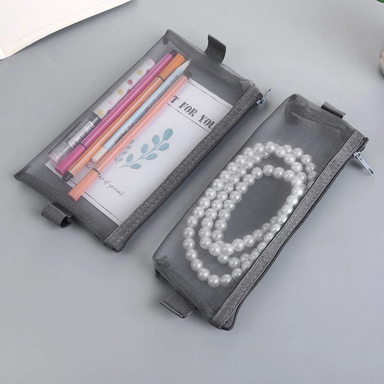 Transparent Mesh Zipper Pencil Case