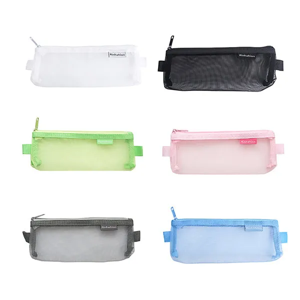 Transparent Mesh Zipper Pencil Case
