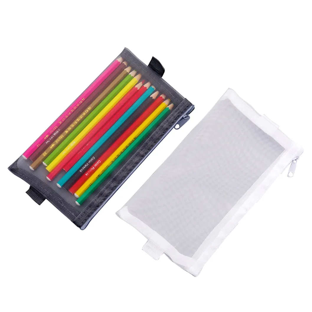 Transparent Mesh Zipper Pencil Case