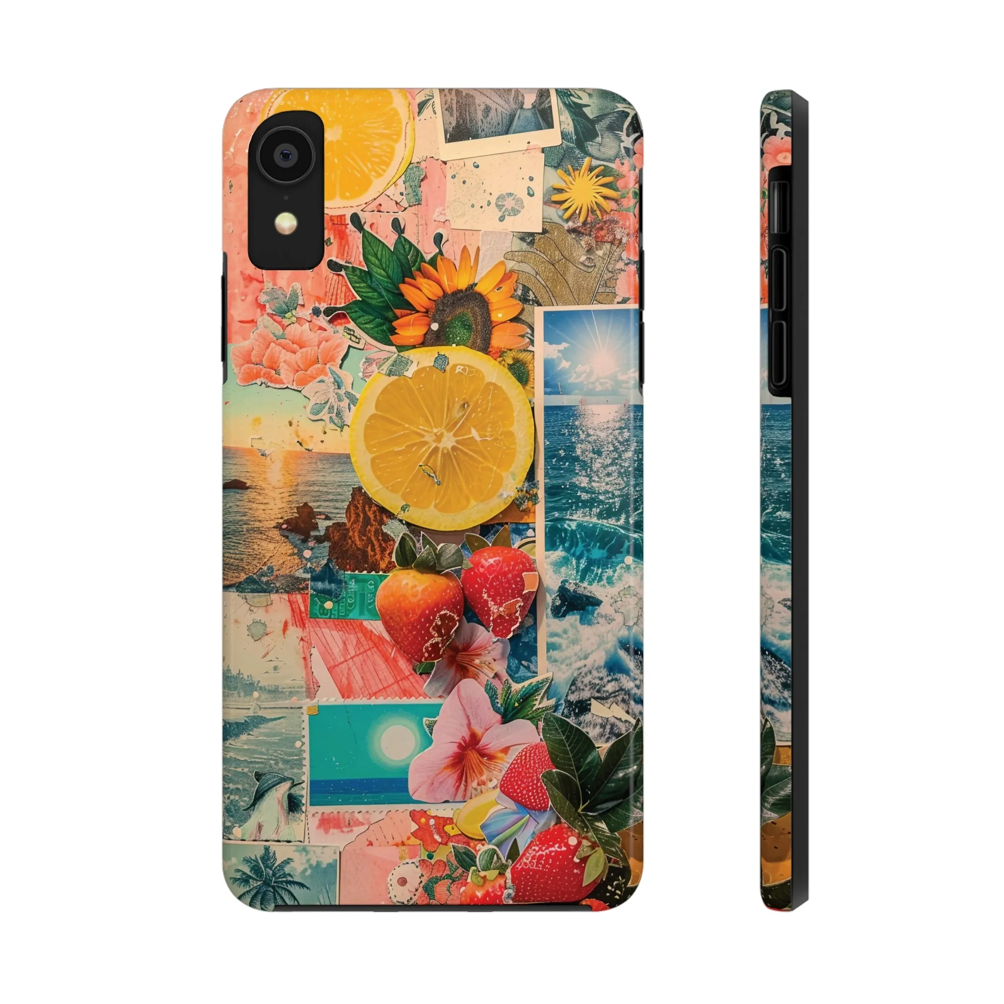 Tropical Beach and Fruit Collage iPhone Case, Summer Beach Collage Aesthetic Print, Vibrant Protective Phone Cover, Collage iPhone Case, Chic Artsy Protective Cover, Protective Case for iPhone Models, Tough iPhone Case