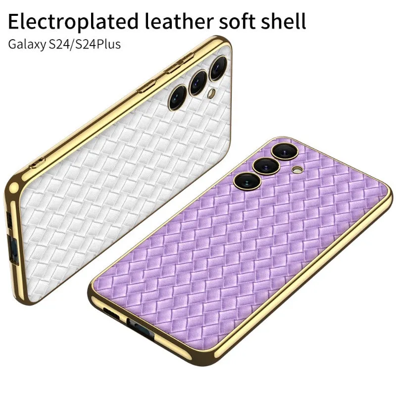 Ultra-Thin Heavy Duty Magnetic Electroplated Leather Phone Case For Samsung Galaxy S24 S23