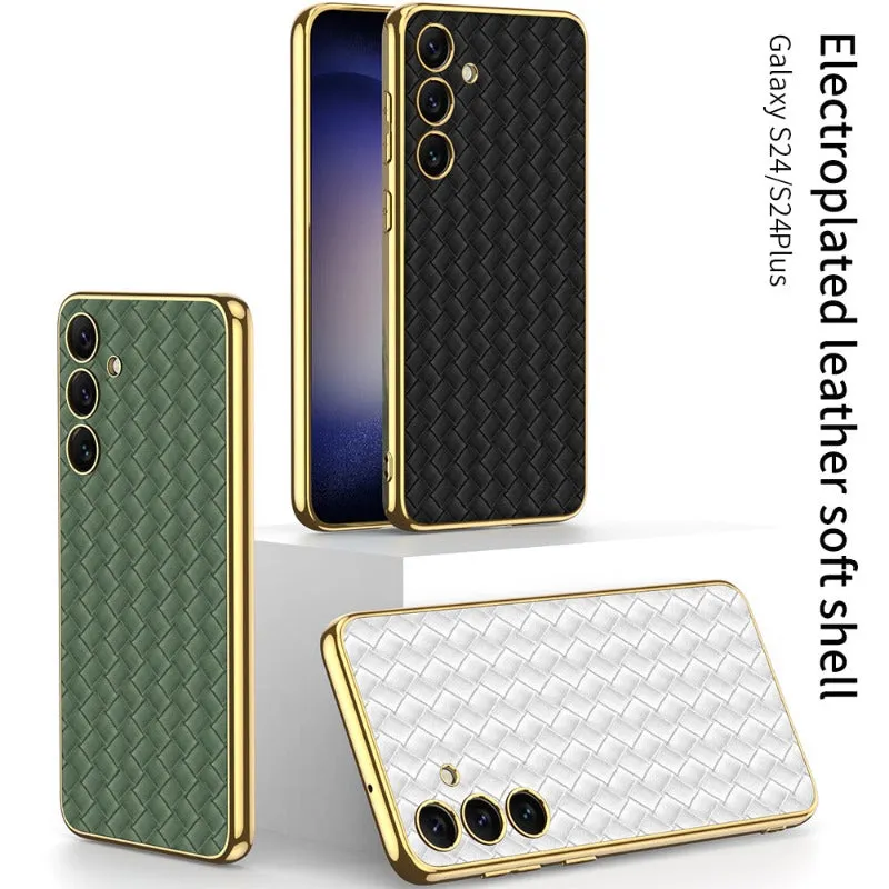 Ultra-Thin Heavy Duty Magnetic Electroplated Leather Phone Case For Samsung Galaxy S24 S23