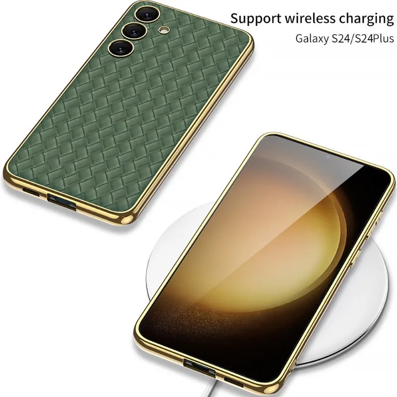 Ultra-Thin Heavy Duty Magnetic Electroplated Leather Phone Case For Samsung Galaxy S24 S23