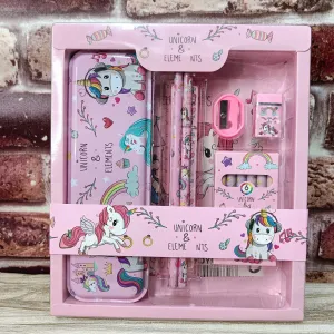 Unicorn Stationary combo-Pencil Box Pencil Color Eraser for Kids Girls Unicorn Art Metal Pencil Box  (Set of 1, Unicorn Theme)