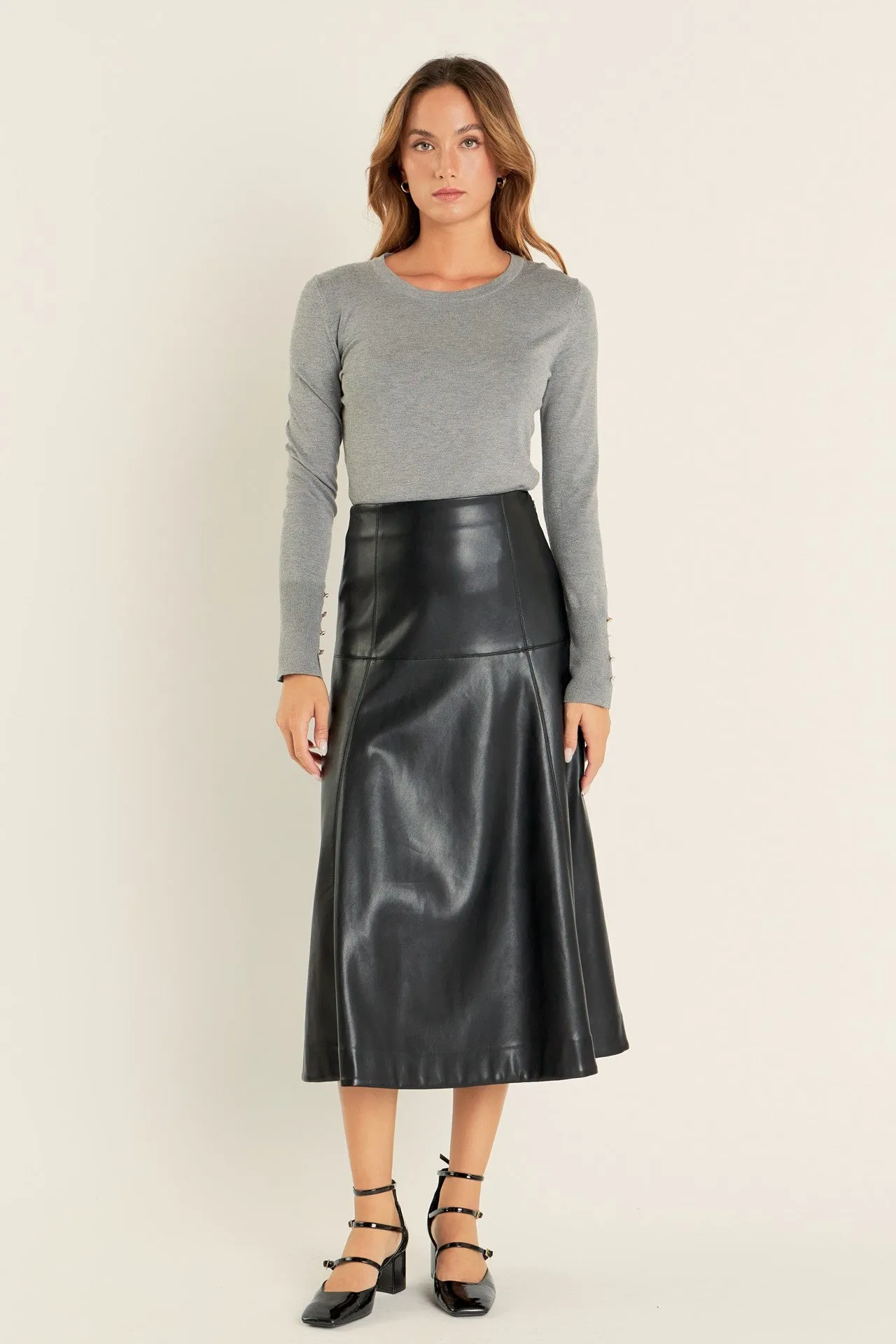 Vegan Leather Midi Skirt