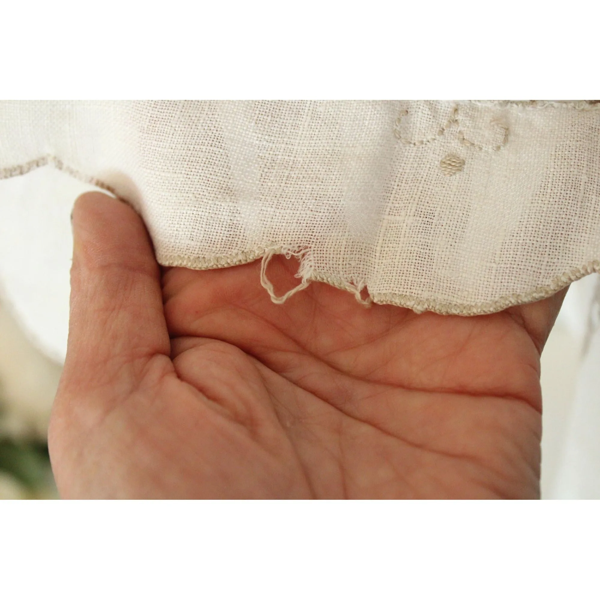 Vintage 1940s Off White Linen Doily With Brown Embroidery