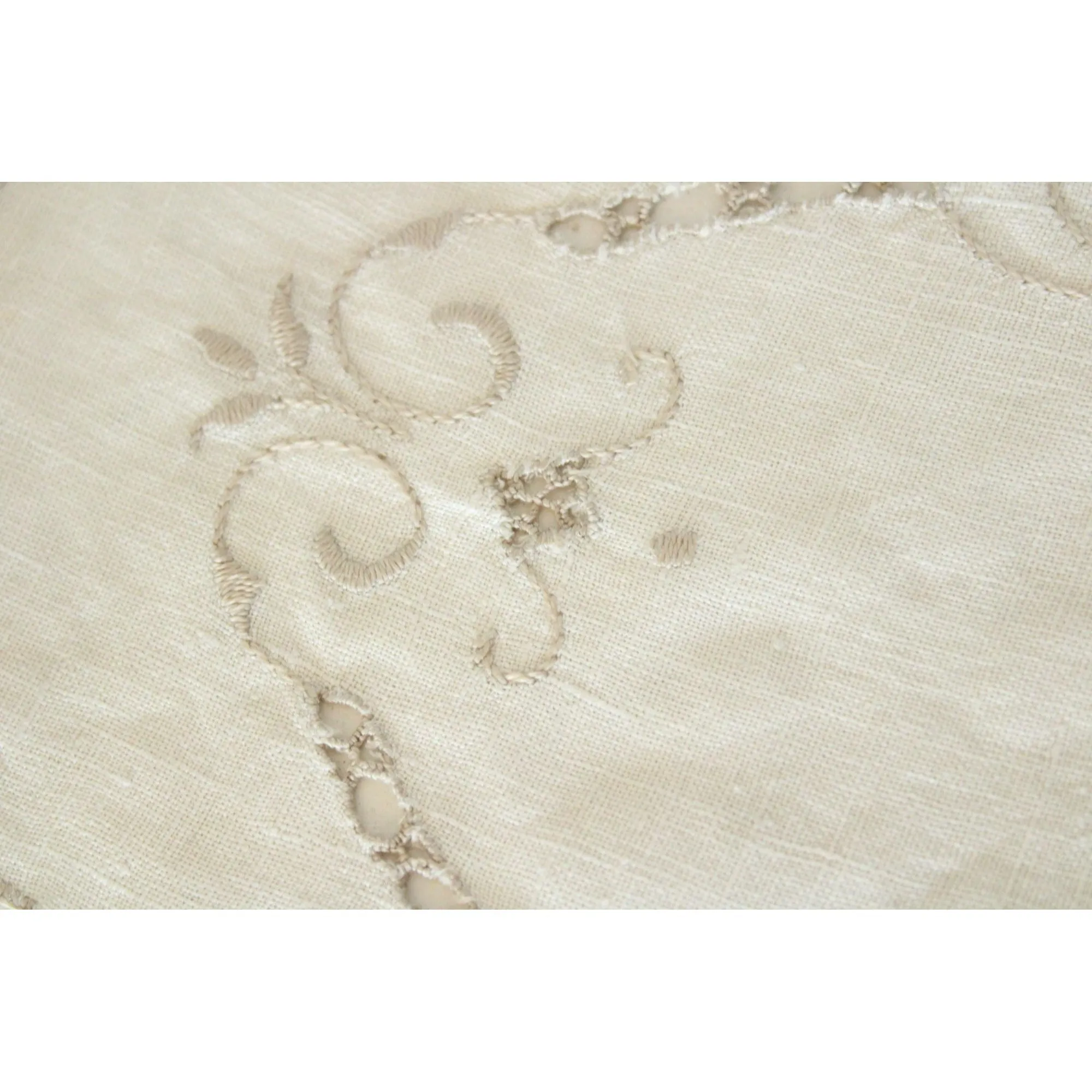 Vintage 1940s Off White Linen Doily With Brown Embroidery