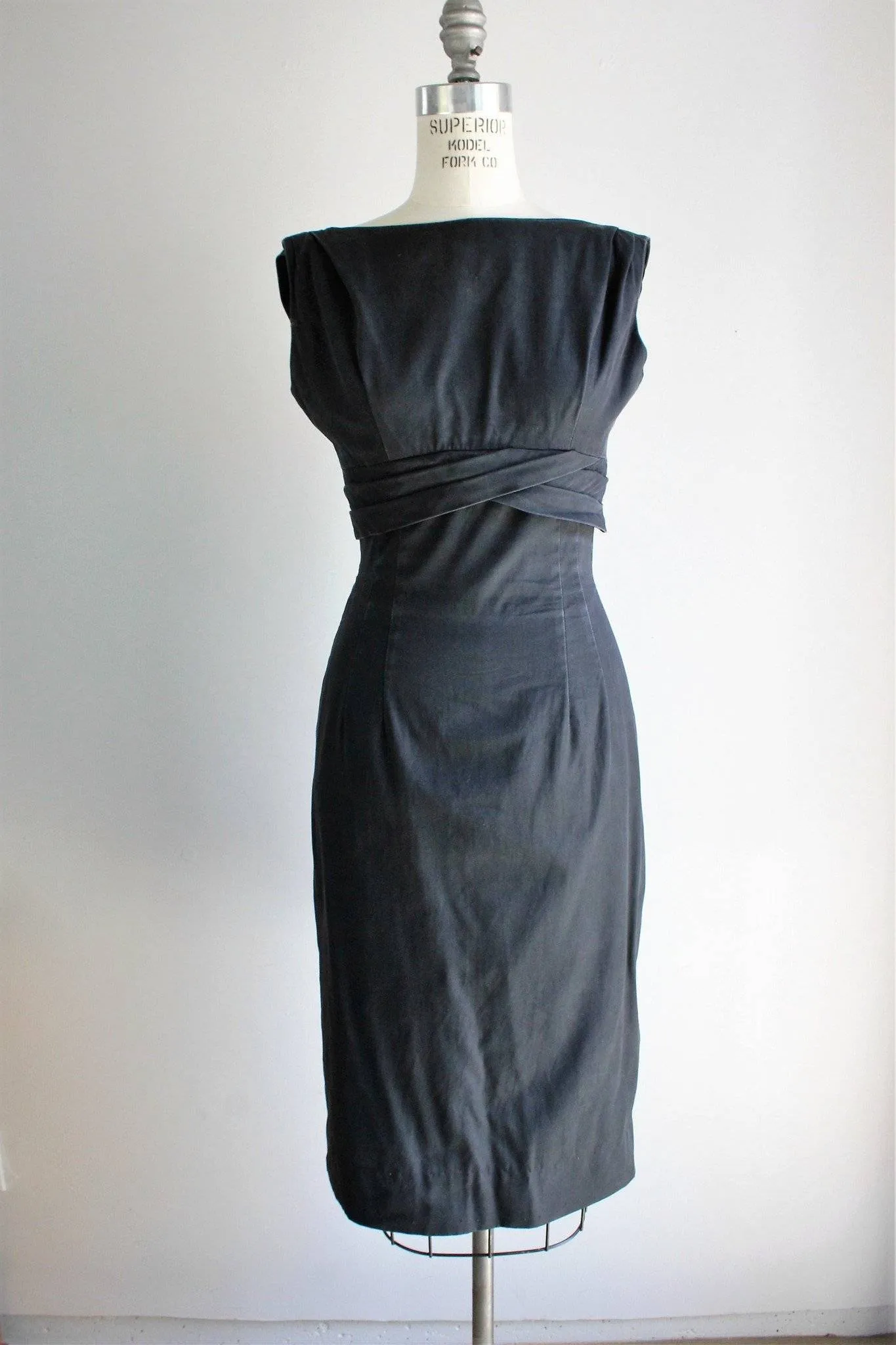Vintage 1950s or 1960s Black Cotton Faille Dress
