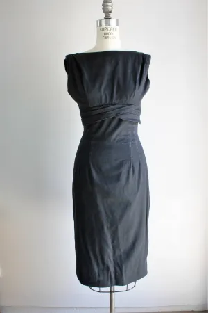 Vintage 1950s or 1960s Black Cotton Faille Dress