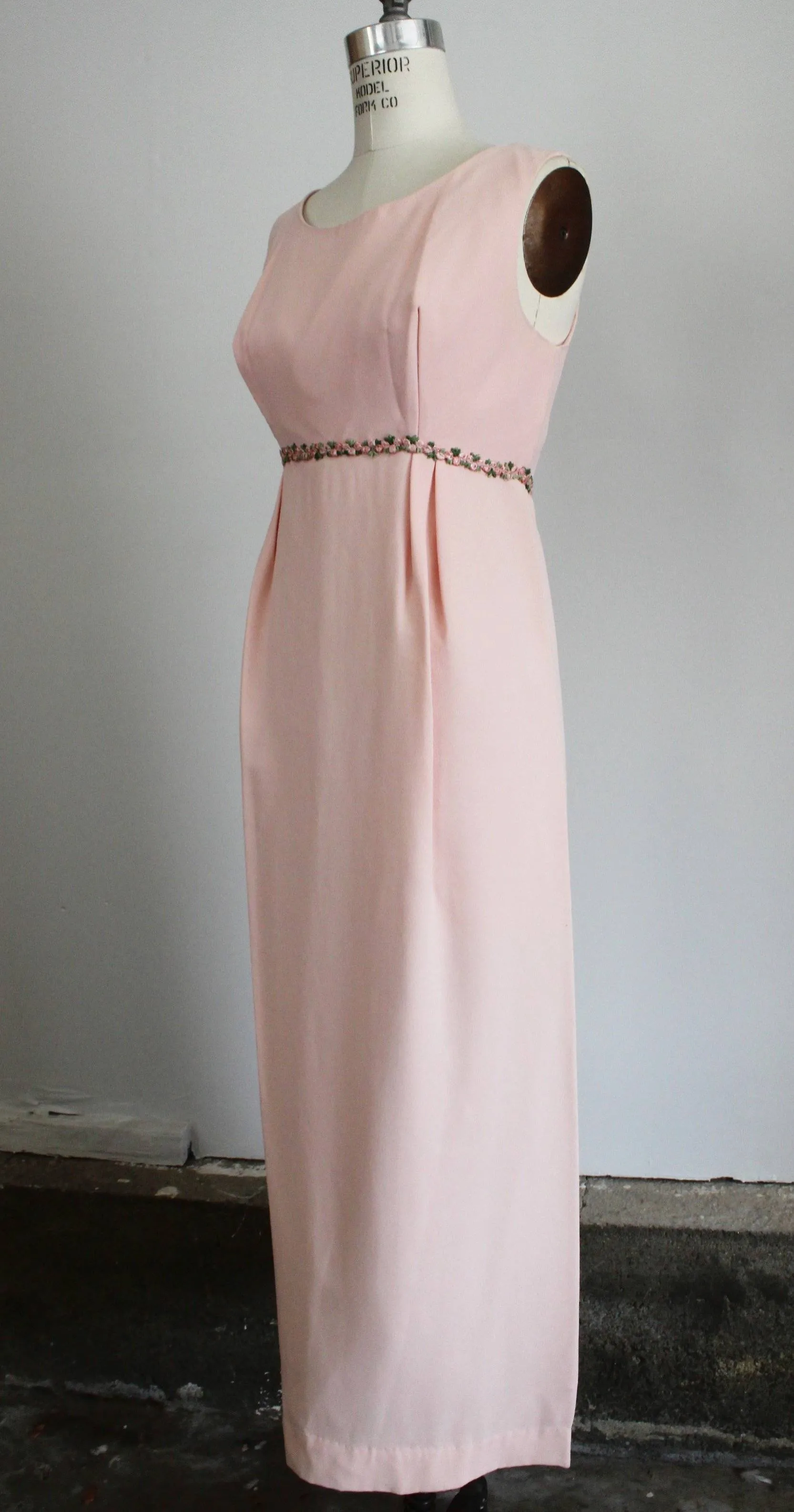 Vintage 1960s Pink Crepe Maxi Dress
