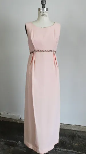 Vintage 1960s Pink Crepe Maxi Dress
