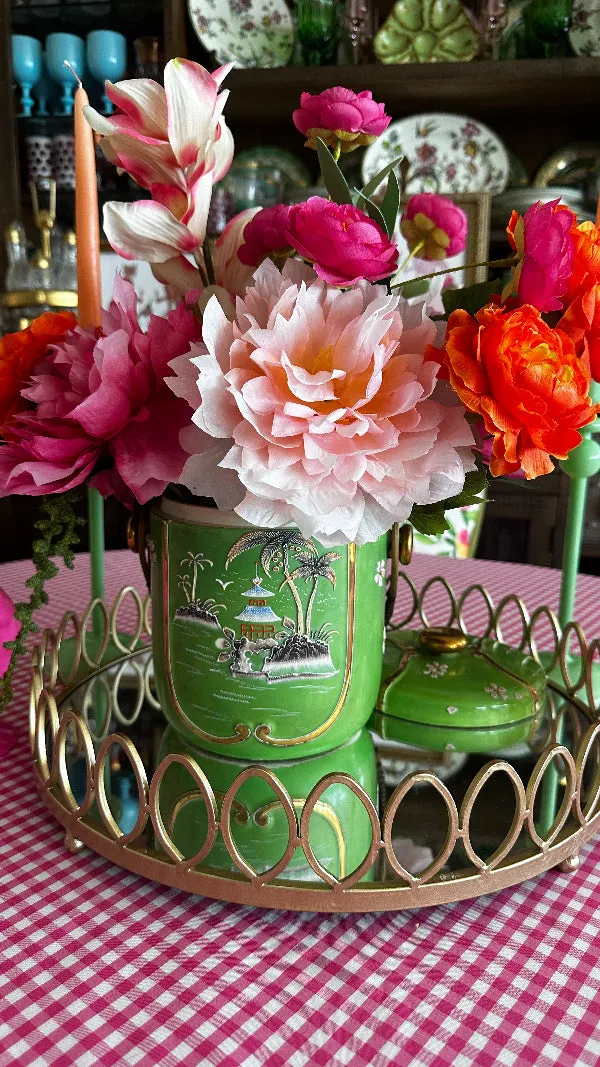 Vintage Biscuit Jar, Hand Painted, Wicker Handle, Japan
