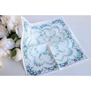 Vintage Blue Roses Floral Print Handkerchief
