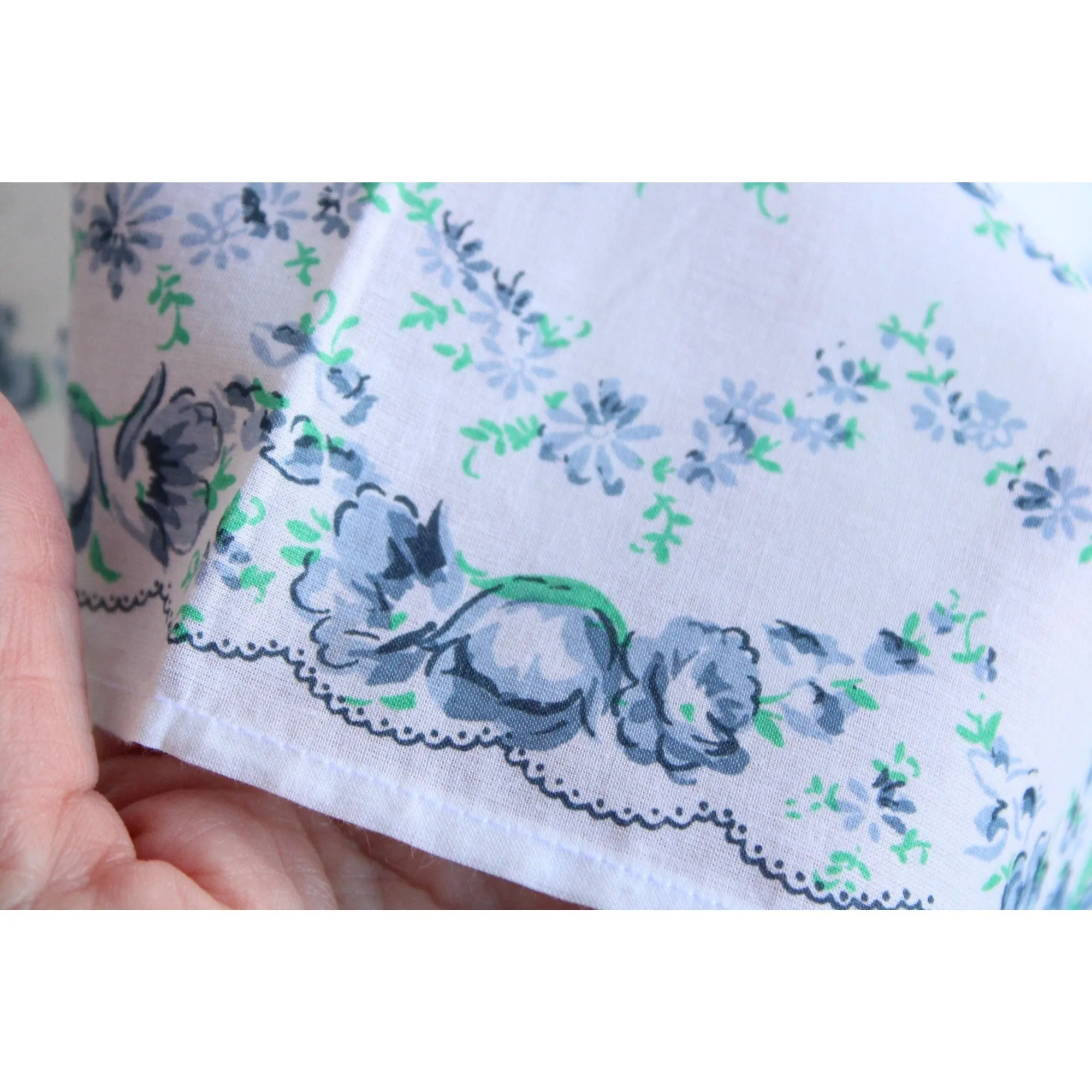 Vintage Blue Roses Floral Print Handkerchief