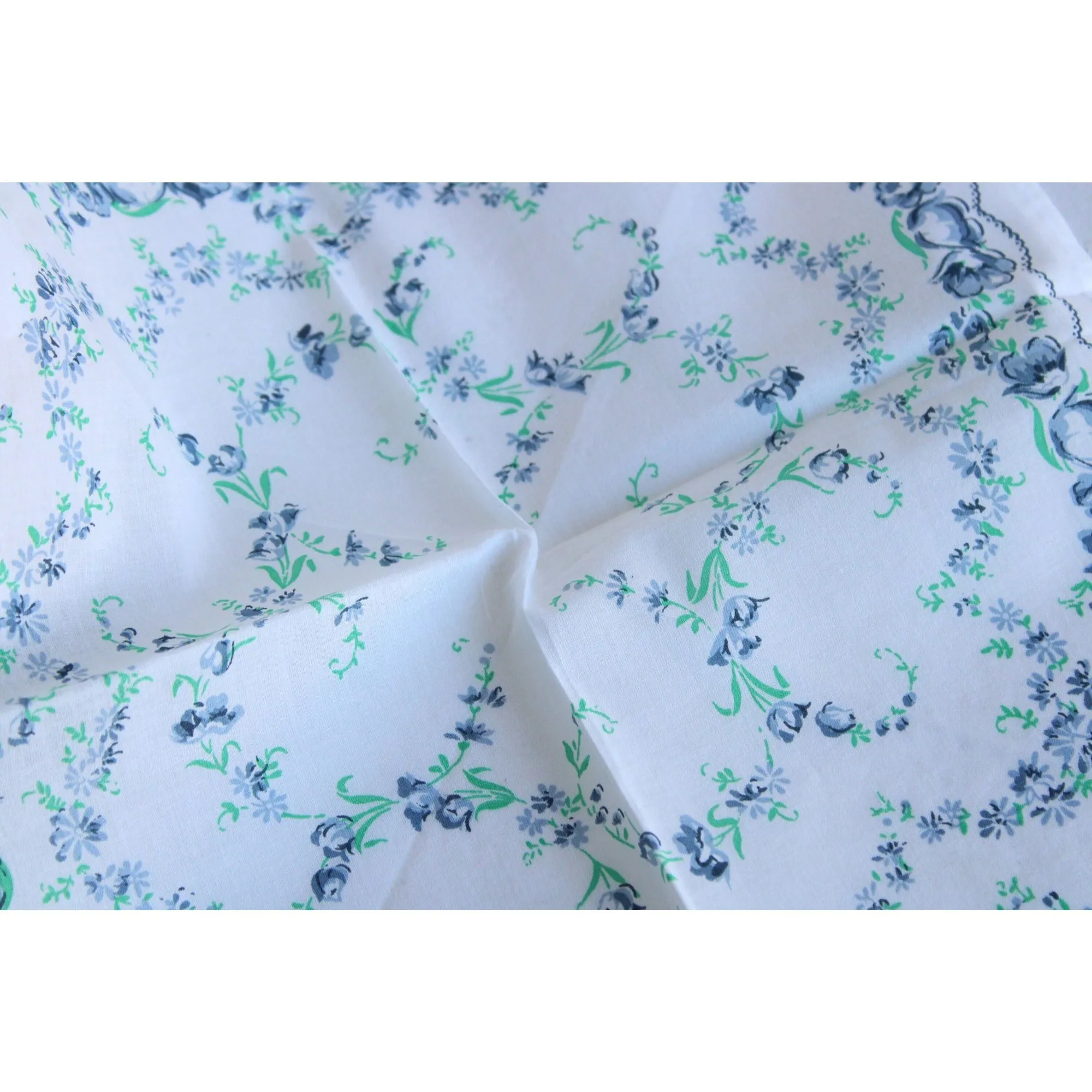 Vintage Blue Roses Floral Print Handkerchief