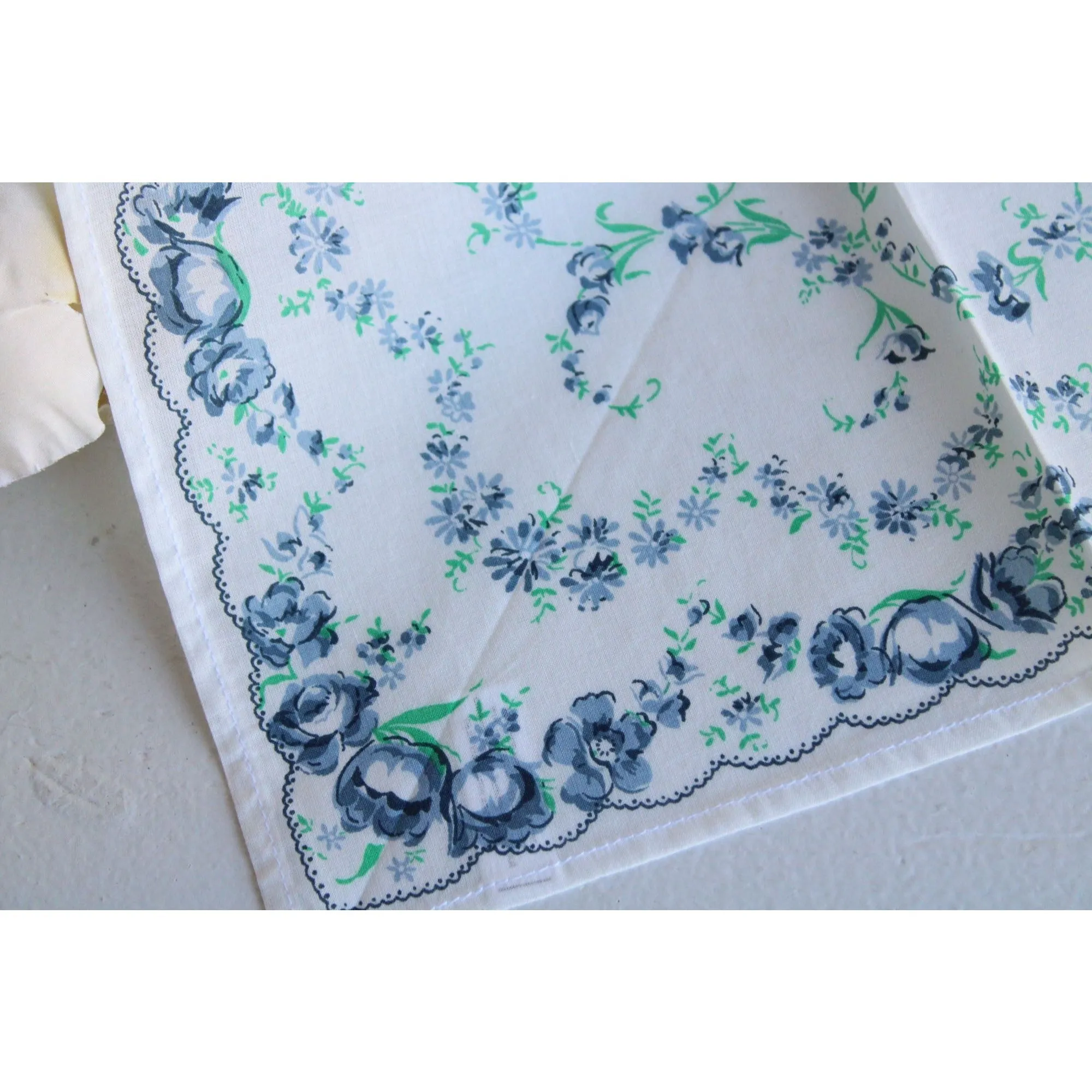 Vintage Blue Roses Floral Print Handkerchief