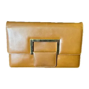 Vintage Brown Leather Clutch or Purse from Saks Fifth Avenue. Sleek Envelope Style. 1970s Fashion.