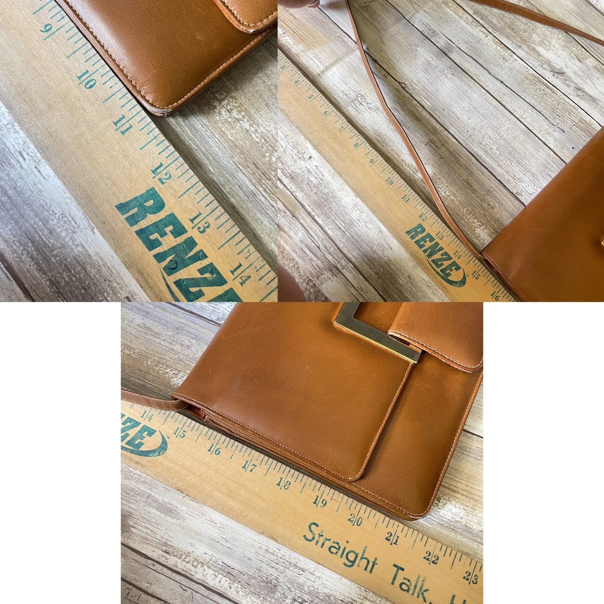 Vintage Brown Leather Clutch or Purse from Saks Fifth Avenue. Sleek Envelope Style. 1970s Fashion.