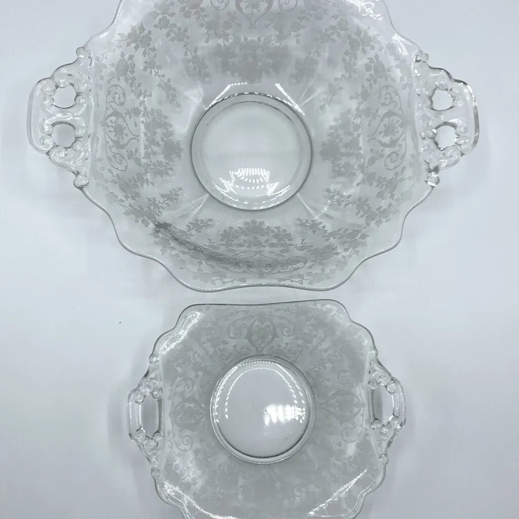 Vintage Cambridge Glass “Diane” Etch Handled Bowls Set of 2 /hg