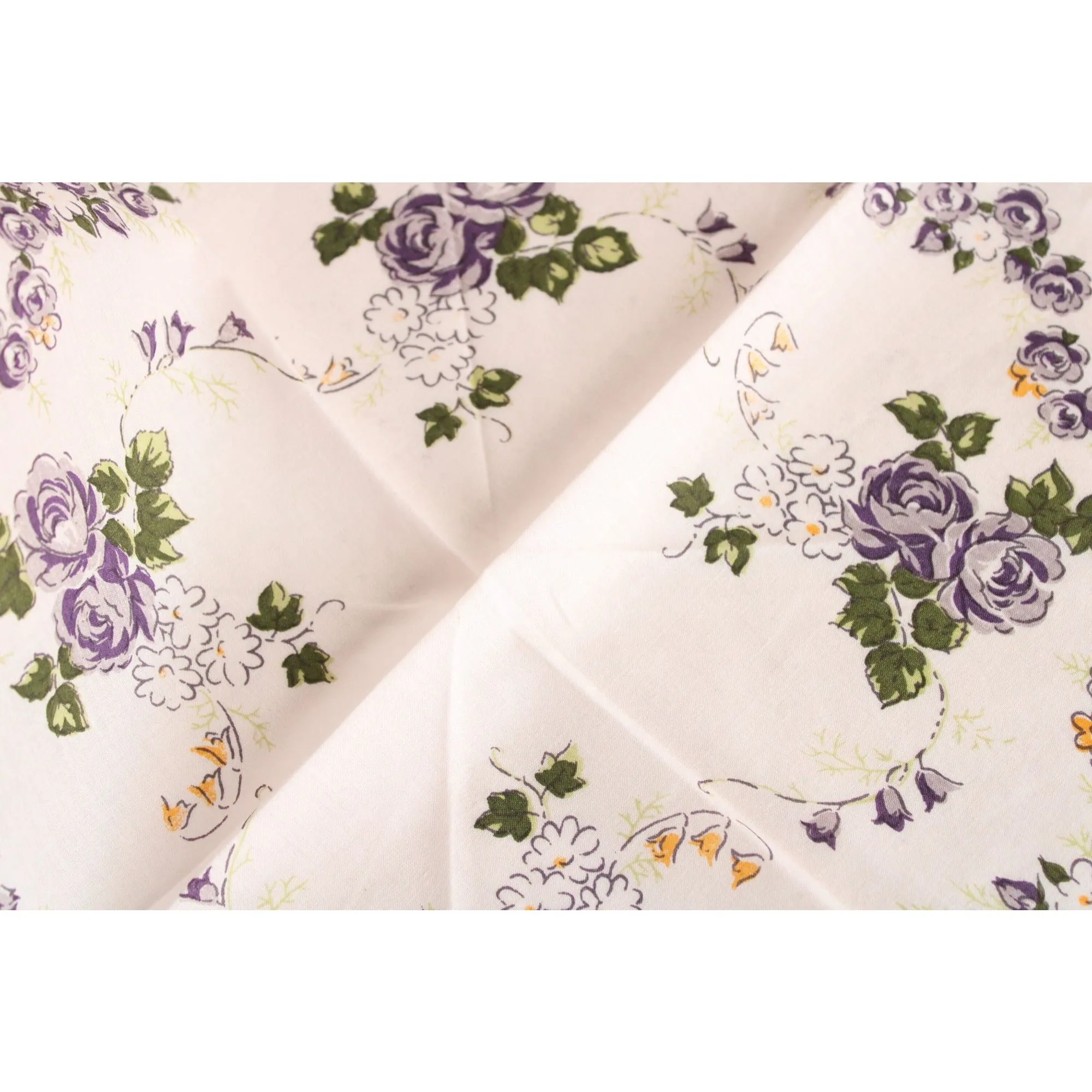 Vintage Cotton Handkerchief With A Purple Rose Floral Print
